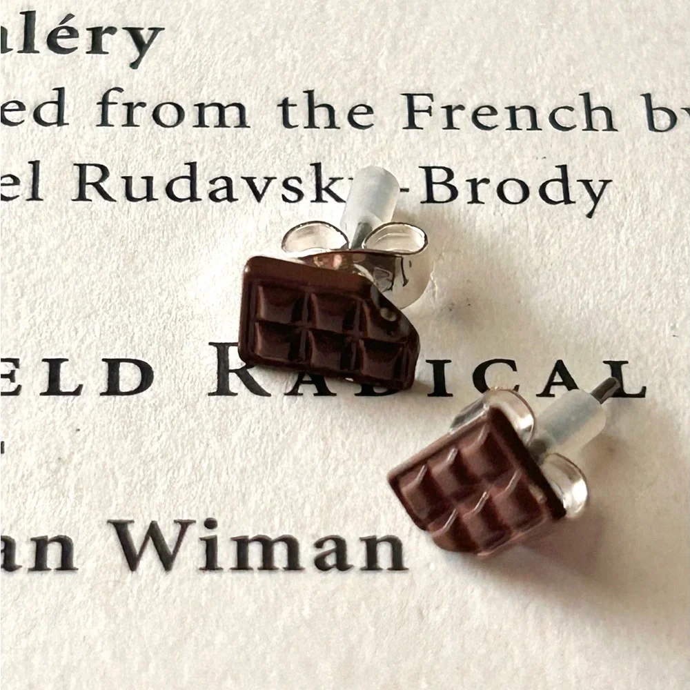 Chef’s Kiss Cute Tiny Chocolate Bar Stud Earrings Candy bar earrings